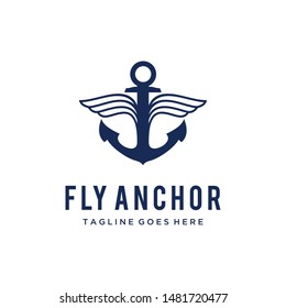 Illustration an abstract Anchor flying with both wings heading up logo design.