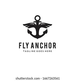 Illustration an abstract Anchor flying with both wings heading up logo design.