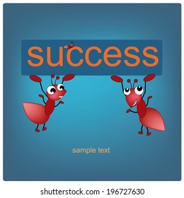 illustration abstract ants and success label on the navy blue background