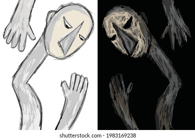 An illustration of abstract art drawing with black and white color theme