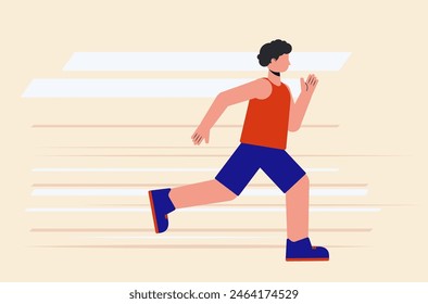 Illustration of abstract athlete running in a tank top and shorts. Running athlete flat design illustration.