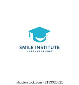 Illustration abstract bachelor cap education with smile sign logo design vector