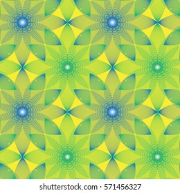 Illustration abstract background of blue and green flowers made up of simple shapes. Vector