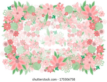 Illustration of abstract background with flowers and butterflies 