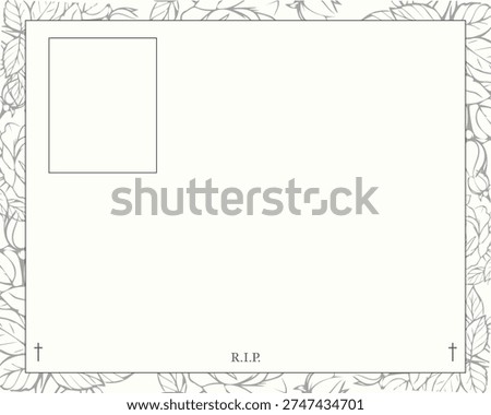 illustration of an abstract background for funeral invitation. photo frame. flowers