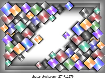Illustration of abstract background with glossy colored and metallic buttons