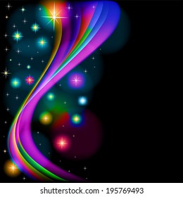 illustration abstract background with glowing stars and waves