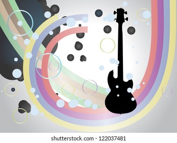 Illustration of abstract background with guitar and colorful lines.