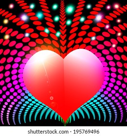 illustration abstract background with heart and rays spectrum