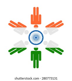Illustration Abstract Background for Indian Holidays with Human Icons and Ashoka Wheel - Vector