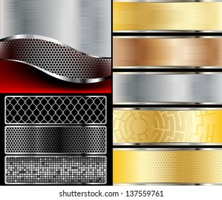 Illustration of abstract background with a metallic element. Vector.