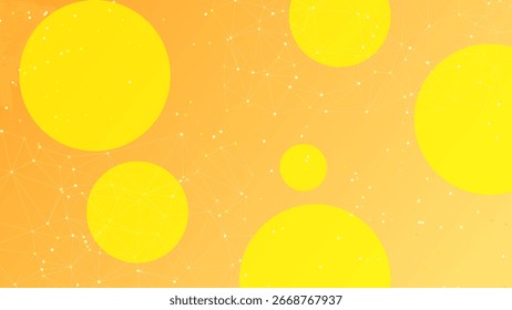 ILLUSTRATION ABSTRACT BACKGROUND ORANGE YELLOW COLORFUL WITH CIRCLE POLYGONAL LOW POLY SHAPES CONECTED DOT PATTERN DESIGN VECTOR TEMPLATE 