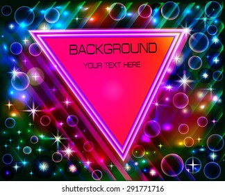 illustration abstract background with a triangle for text and neon stars