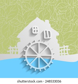 illustration of abstract background with water mill