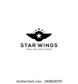 Illustration abstract badge with wings around the star logo design template 