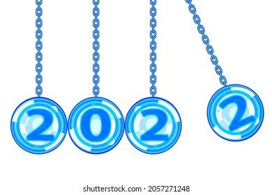 Illustration of the abstract balls pendulum or Newton's cradle with 2022 New Year number