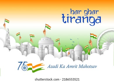 illustration of abstract banner with Indian flag for 15th August Happy Independence Day of India Har Ghar Tiranga meaning Tricolor in every house