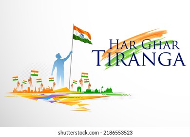 illustration of abstract banner with Indian flag for 15th August Happy Independence Day of India Har Ghar Tiranga meaning Tricolor in every house