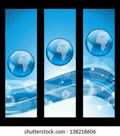 Illustration abstract banners with wavy water line and earth symbol - vector