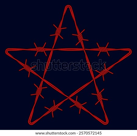 Illustration of the abstract barbed red wire star on black background
 