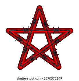 Illustration of the abstract barbed wire red five-pointed star