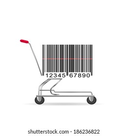 Illustration of an abstract barcode shopping cart isolated on a white background.