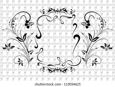 Illustration of abstract black floral ornament with background