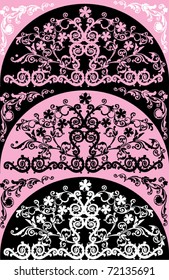 illustration with abstract black, pink and white decoration