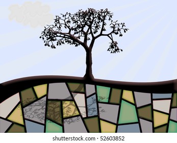 illustration of abstract black tree with shadow