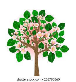 Illustration of abstract blossoming cherry or apple tree 