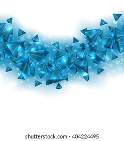 Illustration Abstract Blue Background with Pyramids and Light Effects. Copy Space for Your Text - Vector
