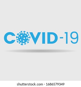 Illustration of Abstract Blue Coronavirus Icon with Covid-19 Text
