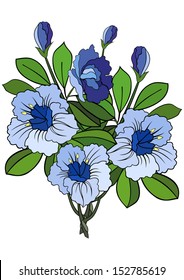 Illustration of abstract blue flowers branch