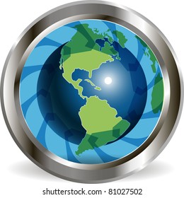 illustration, abstract blue globe with blue arrow