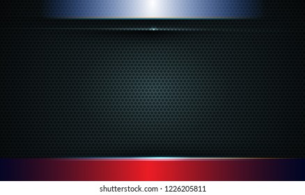 Illustration of abstract blue, red and black metallic with light ray and glossy line. Metal frame design for background. Vector design modern digital technology concept for wallpaper, banner template