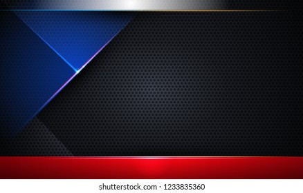 Illustration of abstract blue, red and black metallic with light ray and glossy line. Metal frame design for background. Vector design modern digital technology concept for wallpaper, banner template