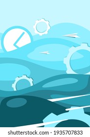 Illustration abstract blue Wave 
Background Business work with gear and clock vector A4
