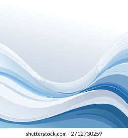 Ilustração de ondas azuis abstratas em um fundo branco. Apresenta vários tons de azul com linhas curvas, sugerindo movimento e fluidez. Adequado para planos de fundo de design.