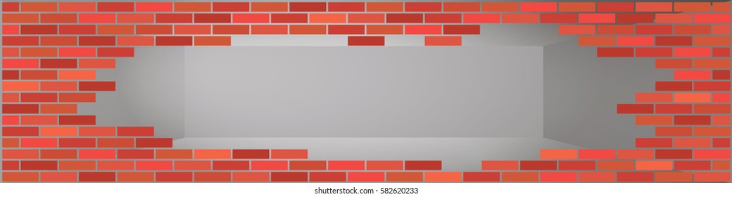 Illustration of the abstract broken brick wall. Hole