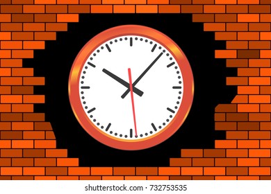 Illustration of the abstract broken brick wall and clock