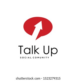 Illustration of abstract bubble talk signs with an up arrow growth sign in them logo design