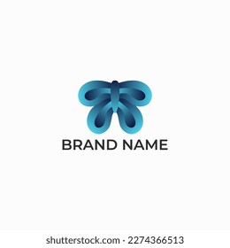 ILLUSTRATION ABSTRACT BUTTERFLY WINGS WITH GRADIENT BLUE LEAF LOGO DESIGN VECTOR