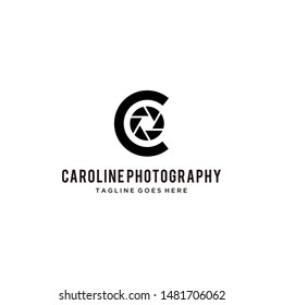 Illustration of abstract C sign with a photo camera lens inside logo design