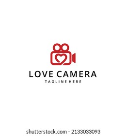 Illustration abstract camera video film with heart sign logo design