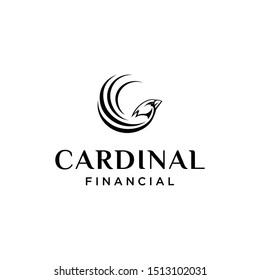 Illustration of abstract cardinal head with modern arches as feathers logo design