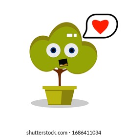 Illustration abstract cartoon character cute mascot vector tree pot in green design graphic