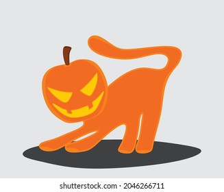 An illustration of abstract cat with Halloween pumpkin head