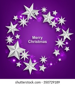 Illustration Abstract Celebration Round Frame Made of Silver Stars for Merry Christmas - Vector