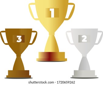 Illustration abstract champion trophy number 1,2,3 in gold, silver and bronze color graphic