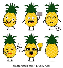 Cute Ananas-Maskottchen-Zeichensatz